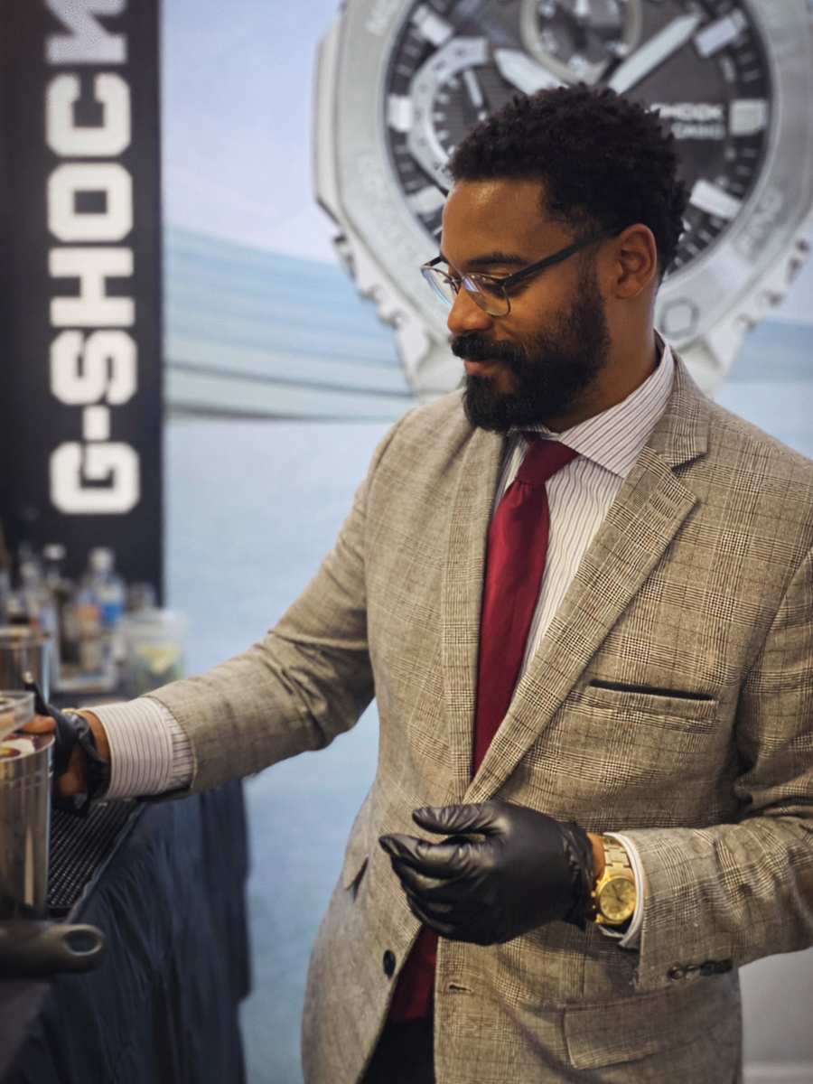 Marcus Thomas bartending at a corporate brand event in DC